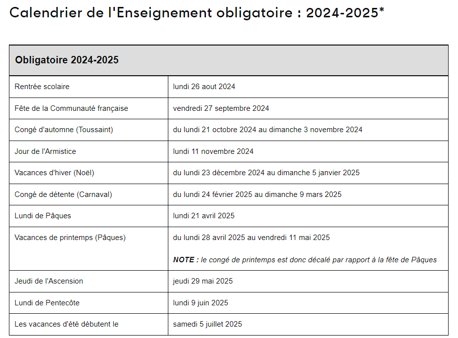 calendrier scolaire 2024 2025